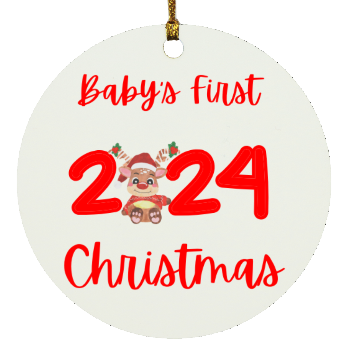 baby's first Christmas in 2024, baby reindeer ornament - SUBORNC Circle Ornament