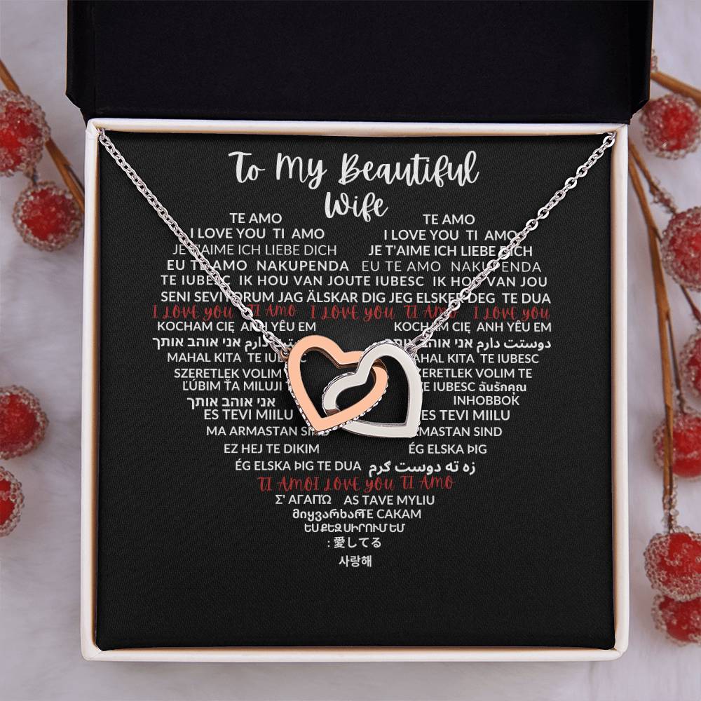 To My Beautiful Wife - Interlocking Hearts Necklace