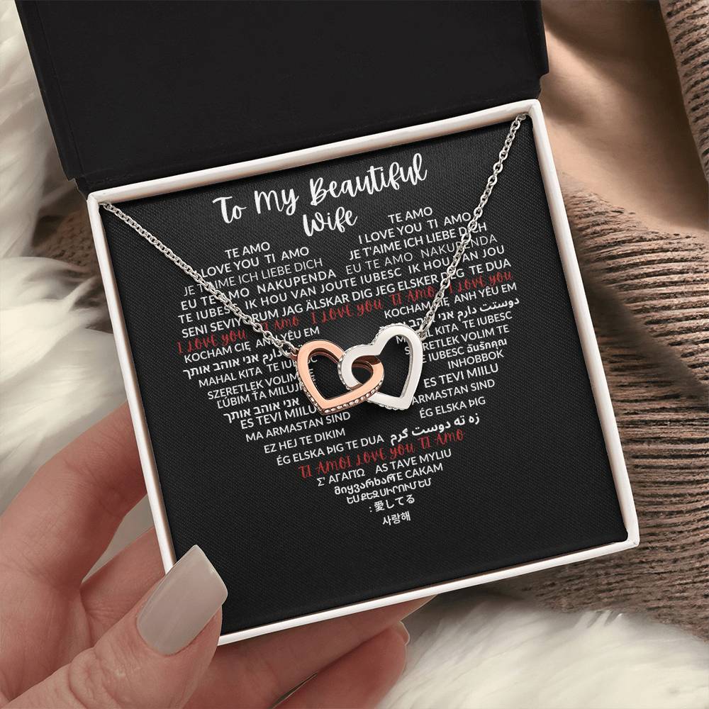 To My Beautiful Wife - Interlocking Hearts Necklace