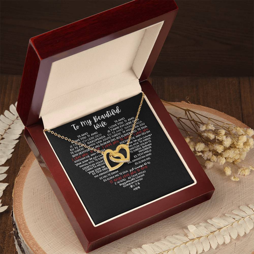 To My Beautiful Wife - Interlocking Hearts Necklace