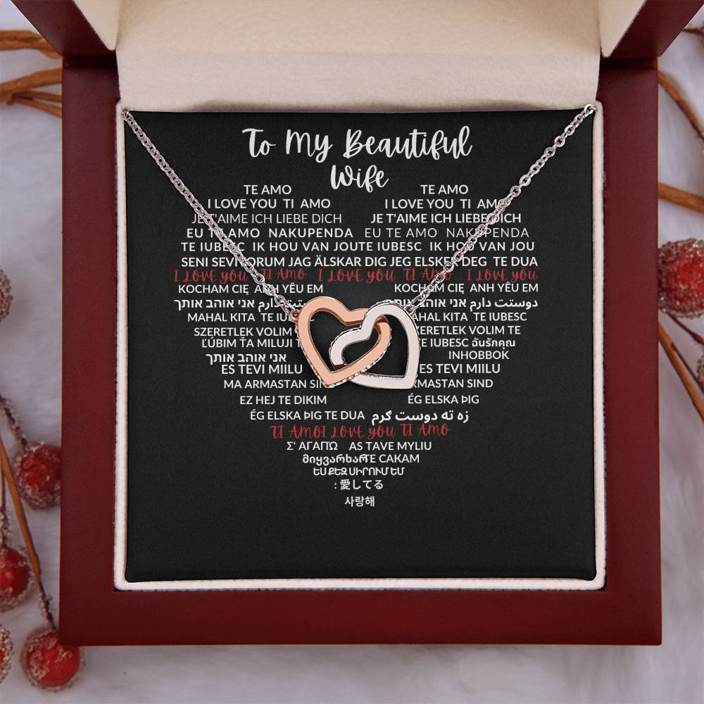 To My Beautiful Wife - Interlocking Hearts Necklace