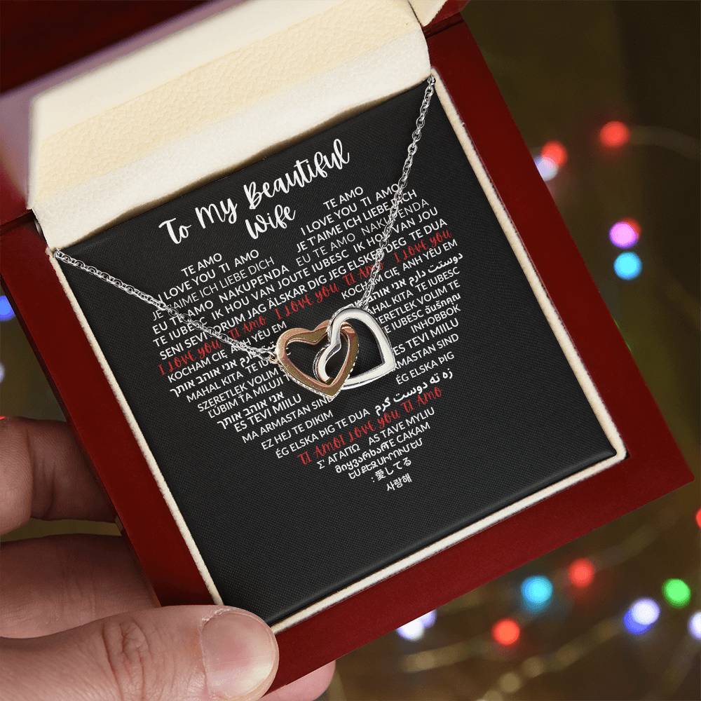 To My Beautiful Wife - Interlocking Hearts Necklace